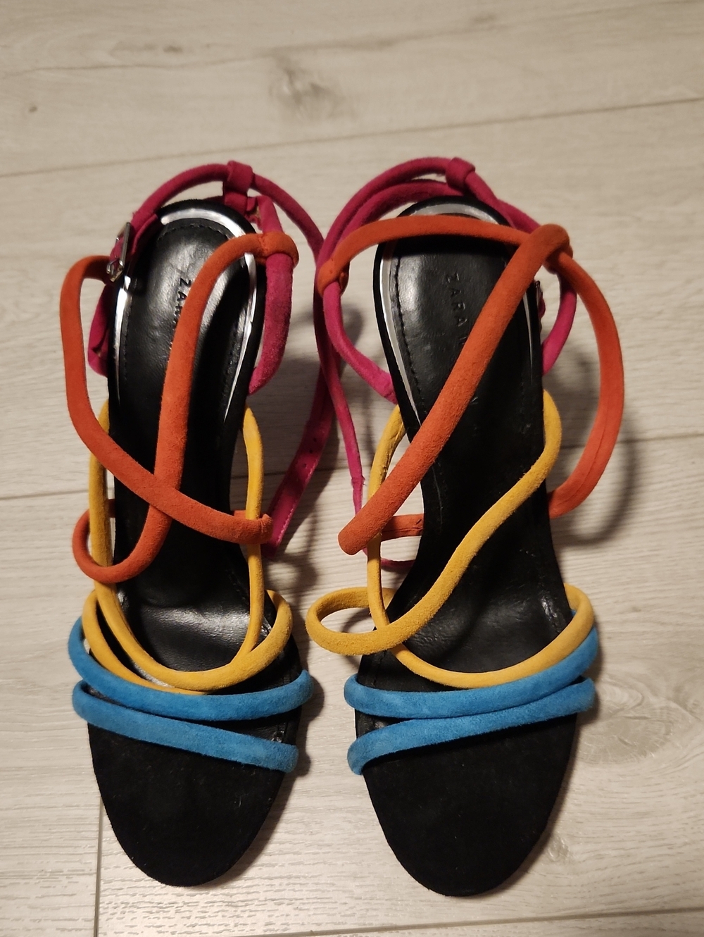 ZARA WOMAN Multicolor Strappy Suede Stiletto Sandals